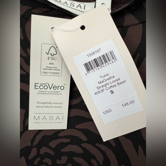 Masai Copenhagen Gretha Tunic Coffee Bean Brown Black Floral Modern Eco Friendly - Picture 14 of 17